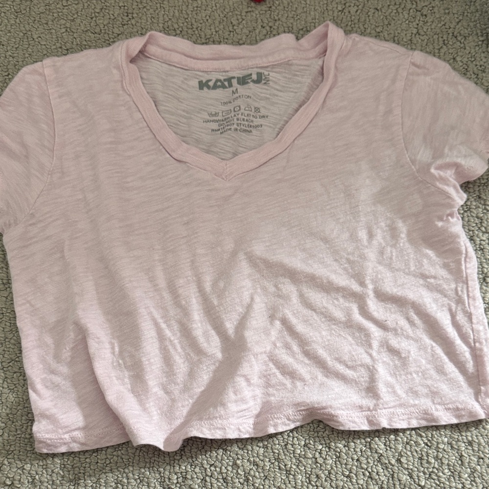 katie J NYC cropped v neck tee shirt